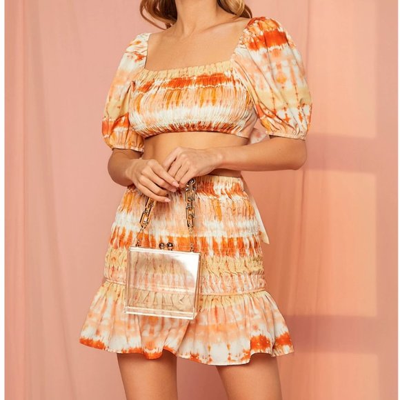 Dresses & Skirts - Tie Dye Shirred Crop Top & Ruffle Hem Mermaid Skirt 50% OFF